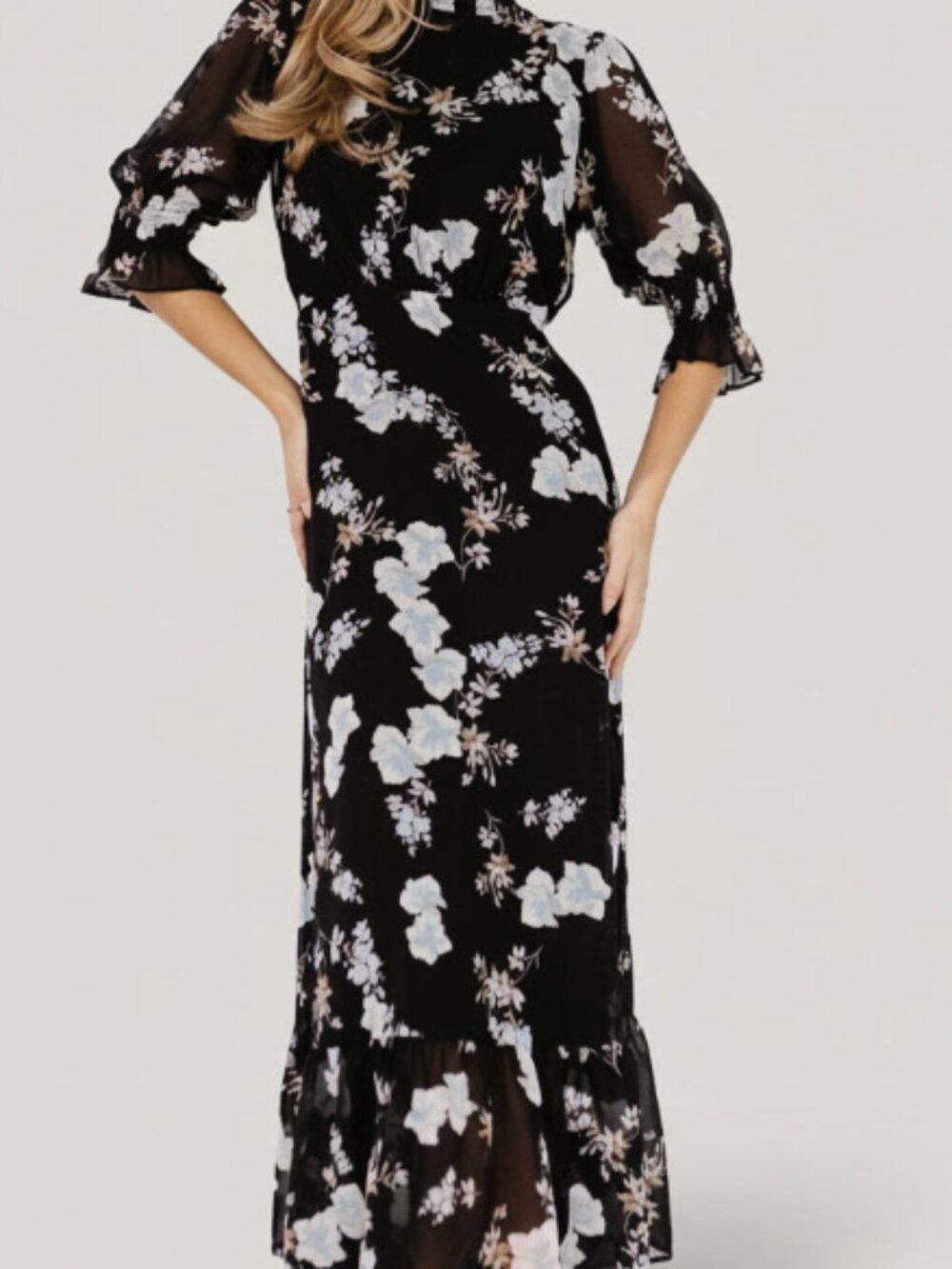 🌸 Baltic Born Marie Mock Neck Maxi Dress | Black Floral | Size M